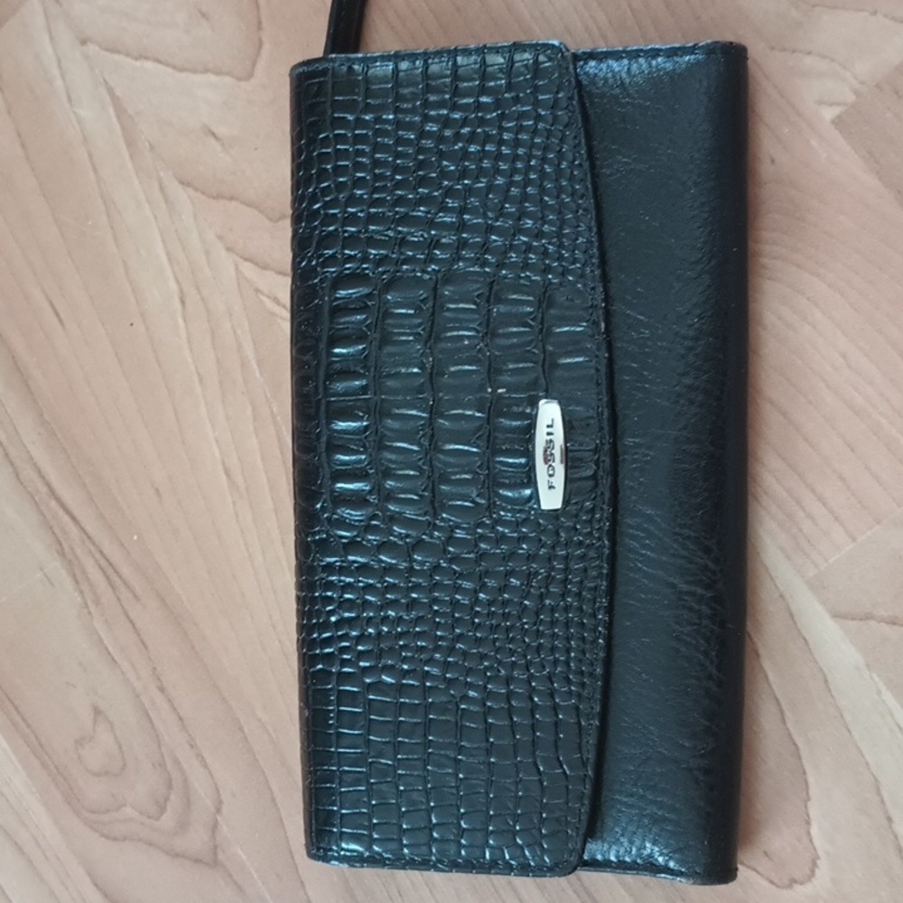 Host Pick! Black leather fossil wallet vintage checkbook cover